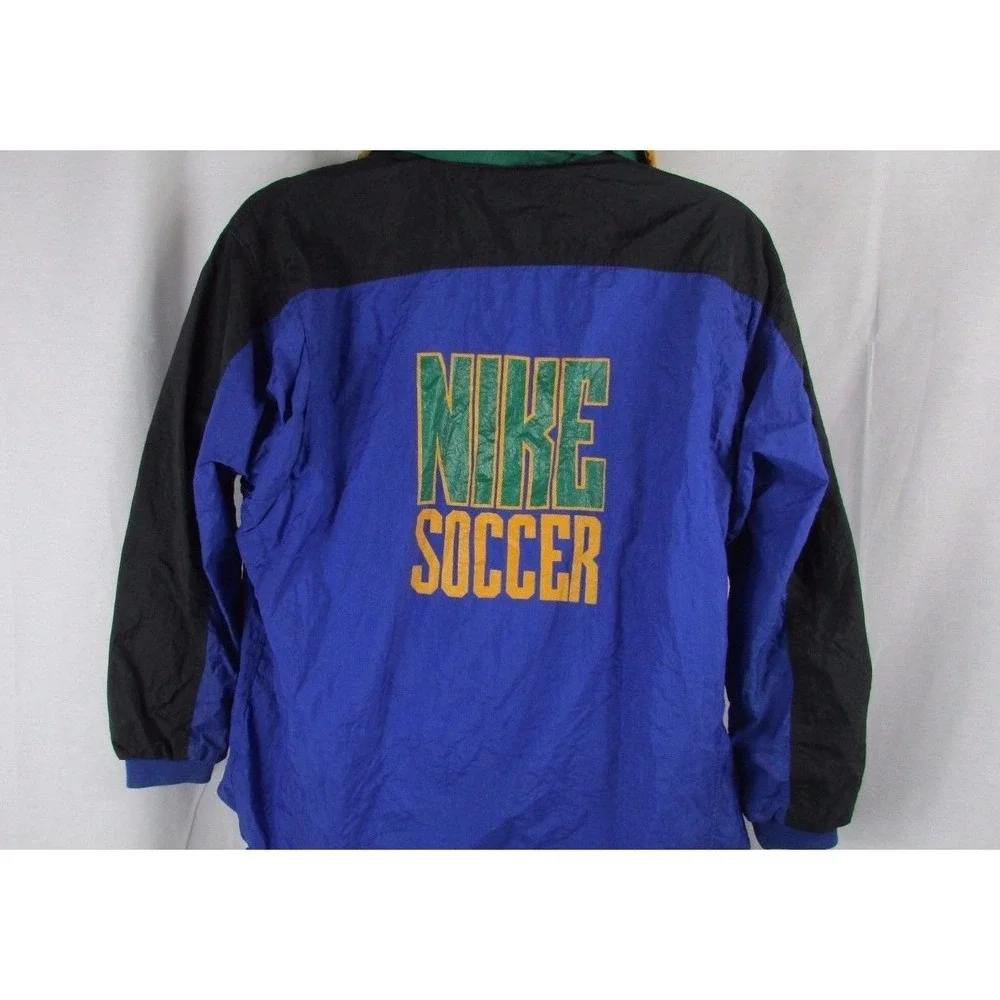 Boys vintage Nike Soccer Large 14/16 windbreaker jacket Lined purple green black